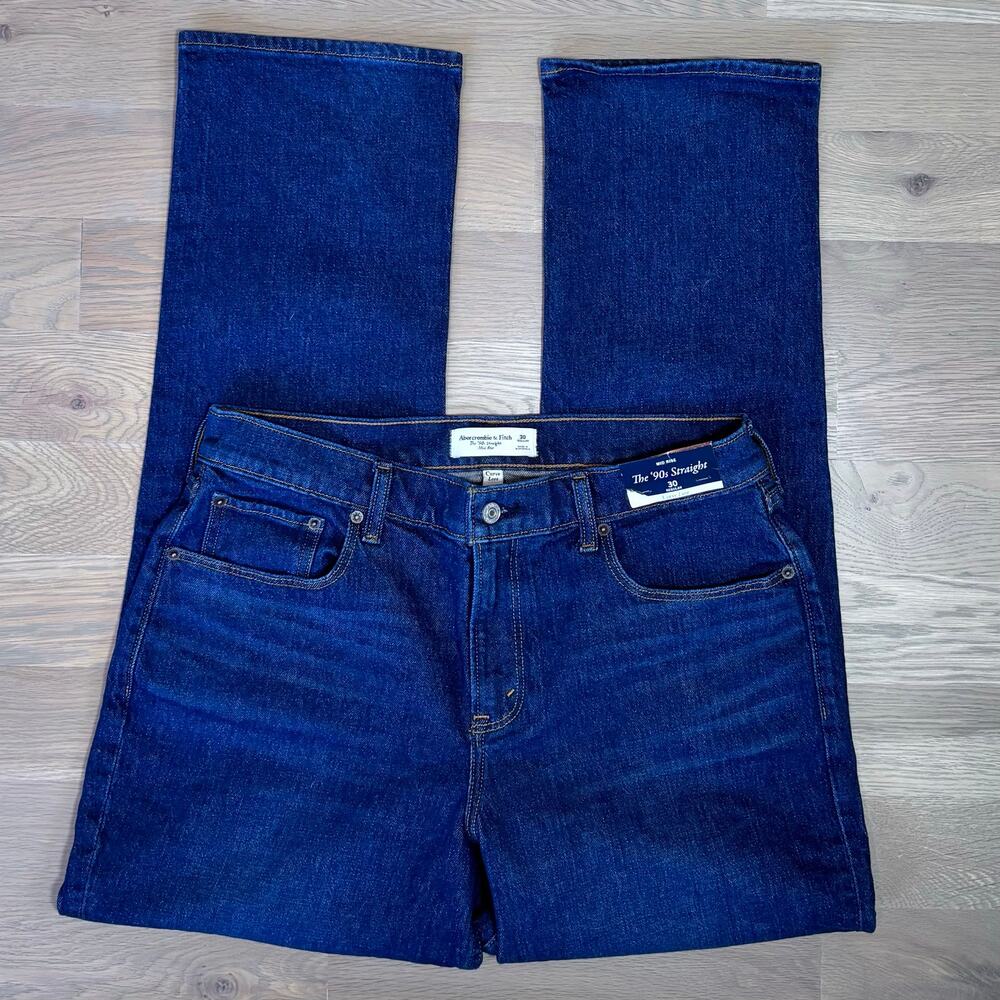 NWT Abercrombie Fitch Curve Love 90s Straight Jeans Mid Rise Dark Women Size 30 - Picture 2 of 11